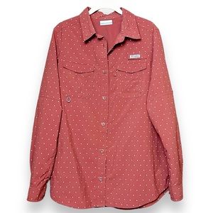 Columbia PFG Women’s Long Sleeve Shirt Large coral polka dot button down fishing